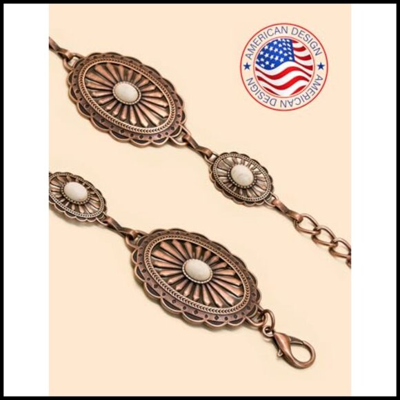Western Concho Chain Belt Metal Turquoise Boho Cowgirl Country Concert Outfit main image 5